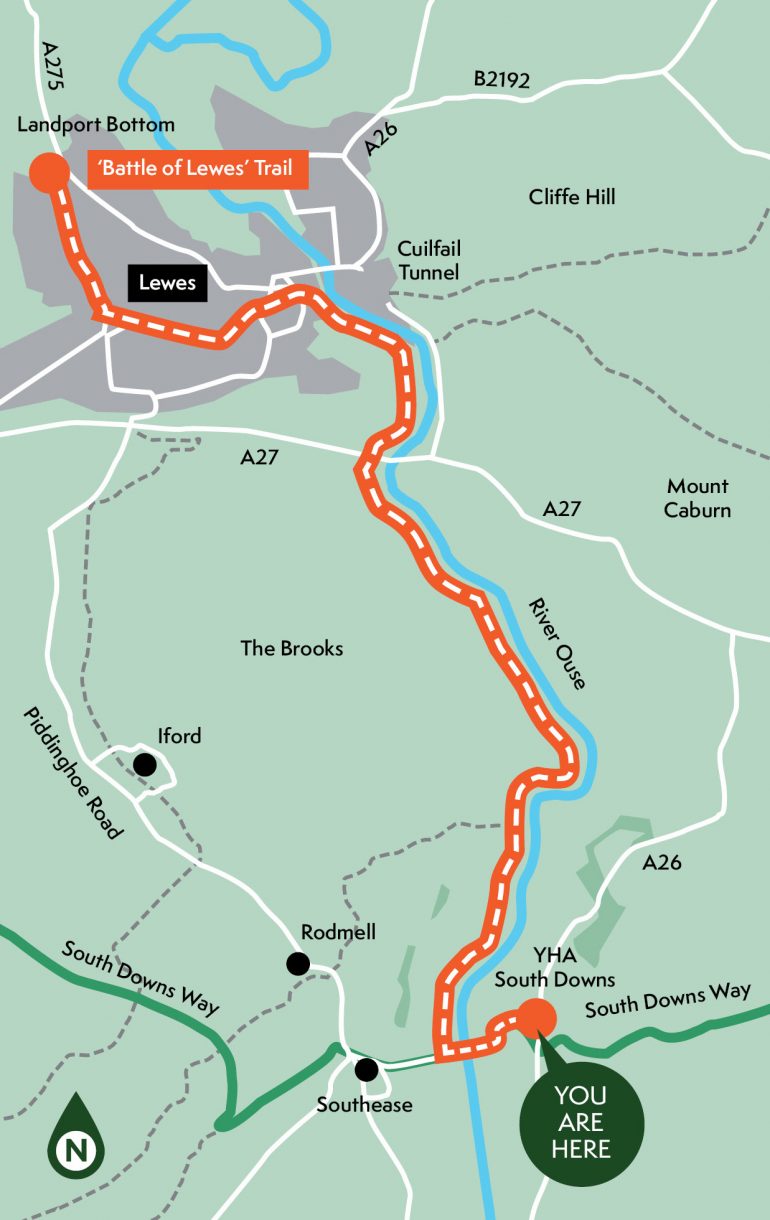 Reaching the Battle of Lewes Trail – South Downs Way at Southease ...